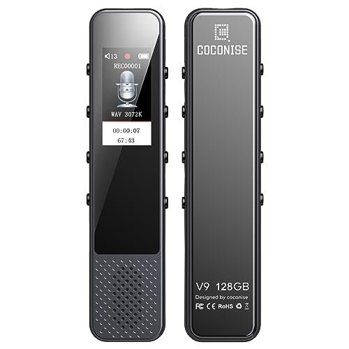 Enregistreur vocal numérique 128 Go, enregistreur audio COCONISE avec enregistrement HD 3072 Kbps, enregistreur activé par la voix pour les cours avec lecteur MP3, A